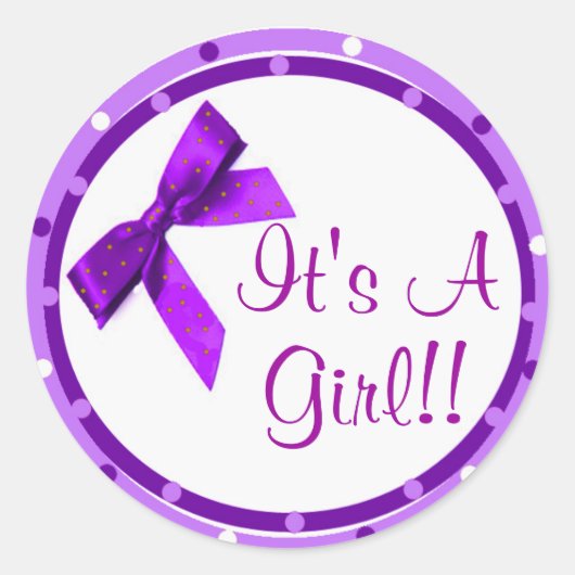 女の子パープルボウのシール ラウンドシール (正面)