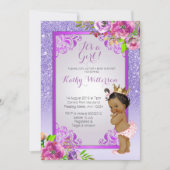 女の子パープル金ゴールドベビーシャワー招待状 招待状 (正面)