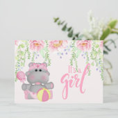 女の子ヒッポフローラベビーシャワー招待状 招待状 (スタンド正面)