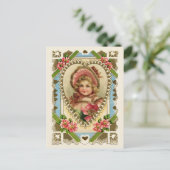 女の子ビクトリアンのハートフレームヴィンテージ再生 ポストカード (スタンド正面)