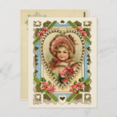 女の子ビクトリアンのハートフレームヴィンテージ再生 ポストカード (正面/裏面)