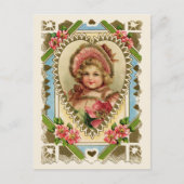 女の子ビクトリアンのハートフレームヴィンテージ再生 ポストカード (正面)