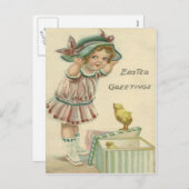 女の子ビクトリアンプレゼント復活祭のシック シーズンポストカード (正面/裏面)