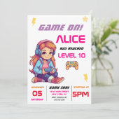 女の子ビデオゲーム誕生日パーティー 招待状 (スタンド正面)