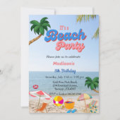 女の子ビーチパーティー誕生日、夏のビーチ誕生日 招待状 (正面)