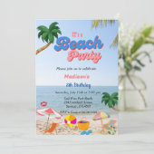 女の子ビーチパーティー誕生日、夏のビーチ誕生日 招待状 (スタンド正面)