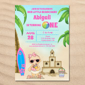 女の子ビーチベビーサーフボード1st誕生日フォト 招待状