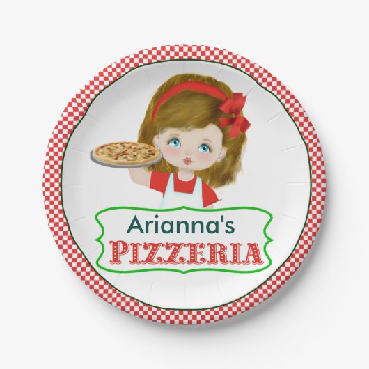 女の子ピザパーティーの紙皿 ペーパープレート (正面)