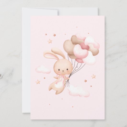 女の子ピンクあるバニーは1つ！バニー1歳の誕生日 招待状 (裏面)