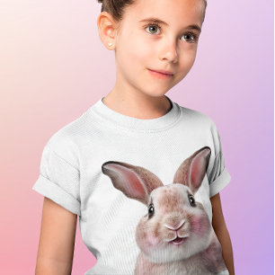 女の子ピンクかわいいおもしろいバニーラビット Tシャツ
