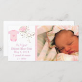 女の子ピンクかわいいアーガイル新生児 案内状 (正面/裏面)