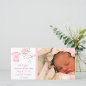 女の子ピンクかわいいアーガイル新生児 案内状 (スタンド正面)