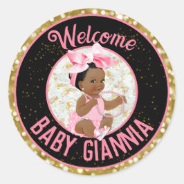 女の子ピンクと金ゴールドグリッター エレガント ラウンドシール