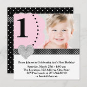 女の子ピンクと黒の誕生日パーティー 招待状 (正面/裏面)