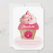 女の子ピンクのカップケーキ誕生パーティーの招待 招待状 (正面)