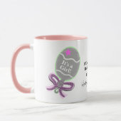 女の子ピンクのガラガラの赤ちゃんシャワーの名前 マグカップ (左)