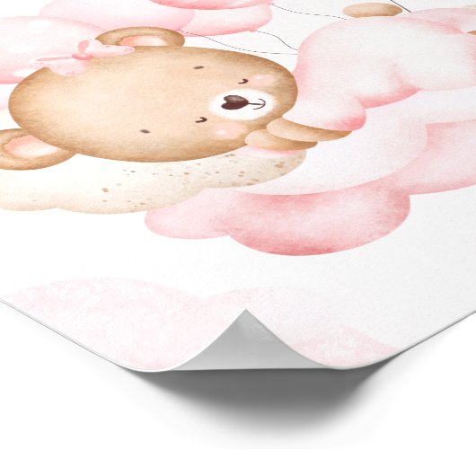 女の子ピンクのクマ赤ちゃんシャワー好意のサイン ポスター (角)