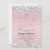 女の子ピンクのグリッターベビーシャワー 招待状 (正面)