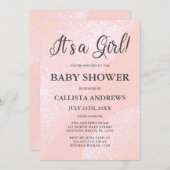 女の子ピンクのグリッター幾何学的な赤ちゃんシャワー 招待状 (正面/裏面)