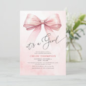 女の子ピンクのコケット弓女の子シャワー 招待状 (スタンド正面)