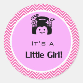 女の子ピンクのシェブロンのステッカーだ。ベビー誕生 ラウンドシール