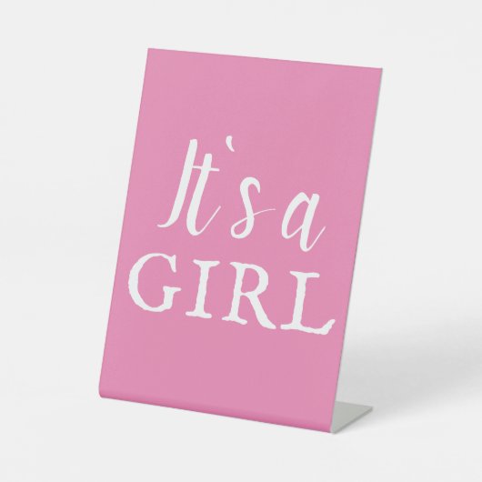 女の子ピンクのタイポグラフィベビーシャワー 台座サイン (正面)