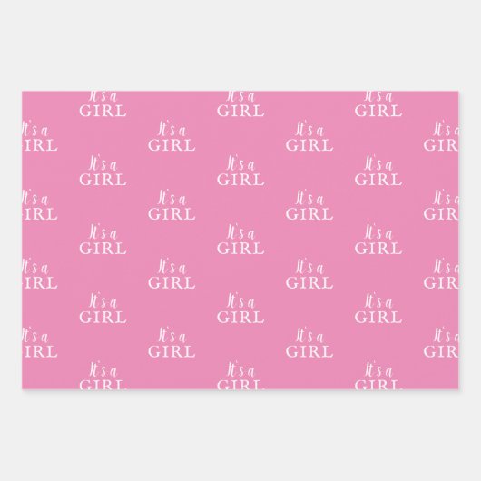 女の子ピンクのタイポグラフィ女の子ベビーシャワー ラッピングペーパーシート (正面2)