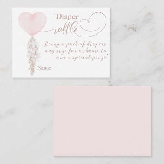 女の子ピンクのハートバルーンベビーシャワーおむつ エンクロージャーカード (正面/裏面)