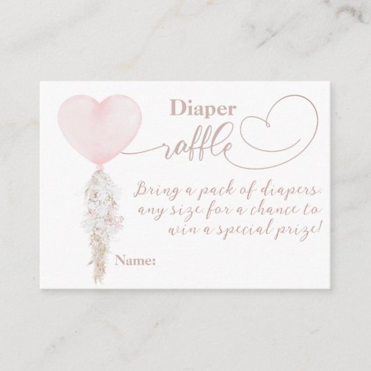 女の子ピンクのハートバルーンベビーシャワーおむつ エンクロージャーカード (正面)