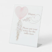 女の子ピンクのハートバルーンベビーシャワーおむつ 台座サイン (正面)