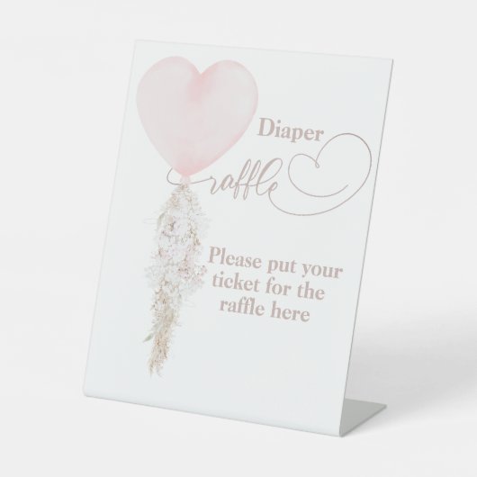 女の子ピンクのハートバルーンベビーシャワーおむつ 台座サイン (正面)
