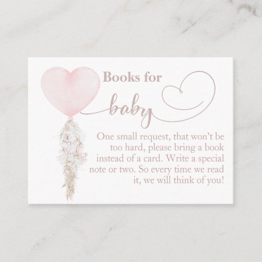 女の子ピンクのハートバルーンベビーシャワーの本だ エンクロージャーカード (正面)