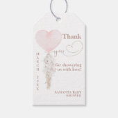 女の子ピンクのハートバルーンベビーシャワー感謝してい ギフトタグ (正面)