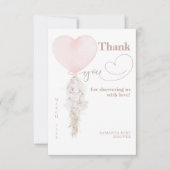 女の子ピンクのハートバルーンベビーシャワー サンキューカード (正面)