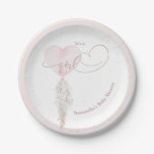 女の子ピンクのハートバルーンベビーシャワー ペーパープレート (正面)