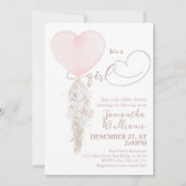 女の子ピンクのハートバルーンベビーシャワー 招待状 (正面)
