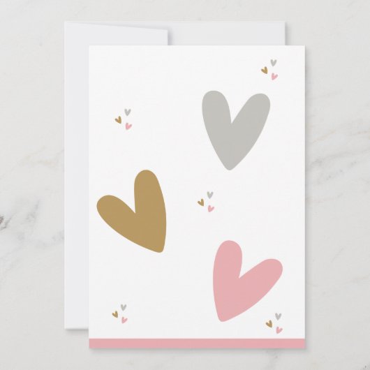 女の子ピンクのハートモダンシンプルの赤ちゃん 招待状 (裏面)