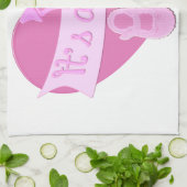 女の子ピンクのハート弓靴ベビーガールシャワー キッチンタオル (折り畳み)