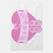 女の子ピンクのハート弓靴ベビーガールシャワー キッチンタオル (縦)