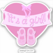 女の子ピンクのハート弓靴ベビーガールシャワー シール (正面)