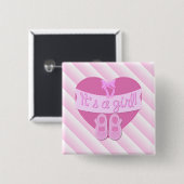 女の子ピンクのハート弓靴ベビーガールシャワー 缶バッジ (正面&裏面)