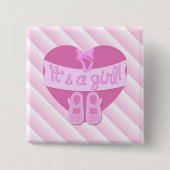 女の子ピンクのハート弓靴ベビーガールシャワー 缶バッジ (正面)