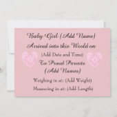 女の子ピンクのハート誕生発表 案内状 (裏面)