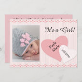 女の子ピンクのハート誕生発表 案内状 (正面/裏面)