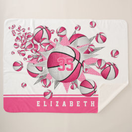 女の子ピンクのバスケットボールパーソナライズされた星 シェルパブランケット