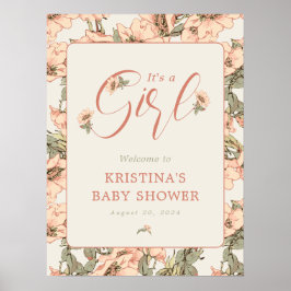 女の子ピンクのバラの赤ちゃんシャワーへようこそ ポスター