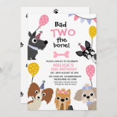 女の子ピンクのバルーン骨の2番目の誕生日に悪い 招待状 (正面/裏面)