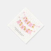 女の子ピンクのバンティングフラッグベビーシャワー スタンダードカクテルナプキン (角)