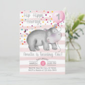 女の子ピンクのヒッポの誕生日の招待、招待状。 招待状 (スタンド正面)