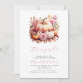 女の子ピンクのフローラカボチャ秋ベビーシャワー 招待状 (正面)